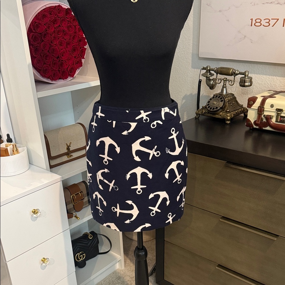 J crew Nautical Anchor Print Navy Skirt